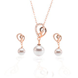 Open Heart Freshwater Hanging Pearl Pendant Necklace and Earrings Set - ARJW1026RG ARCADIO